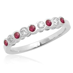 10k White or Yellow Gold Bezel-Set Round Ruby and Diamond Stack Ring by Amazon.com Collection