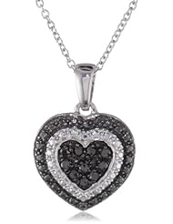 Sterling Silver 1/10cttw Black Diamond Heart Pendant Necklace, 18"