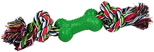 WoofMeow Cotton Ball Rope Bone with Cute Dog Bone Dog Chew Toys Green