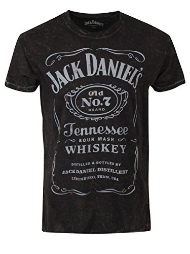 Jack Daniels T Shirt Classic Logo Acid Washed Official Mens Black