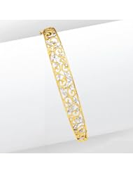 14k Gold and Rhodium Diamond-cut Bangle Br