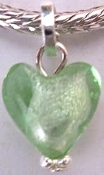 Silver Plated Glass Heart Charm Dangle Fits Pandora Light Green