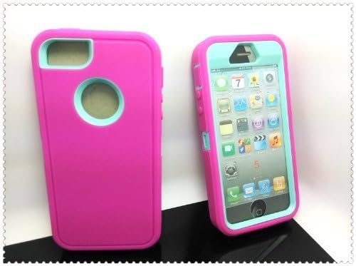 Multi Color Iphone 5 5S Body Armor Silicone Hybrid Cove Hard Case, Three Layer Silicone PC Case Cover for iPhone 5 5S (Blue+Green)