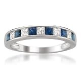 14k White Gold Princess-cut Diamond and Blue Sapphire Wedding Band Ring (5/8 cttw, H-I, I1-I2)