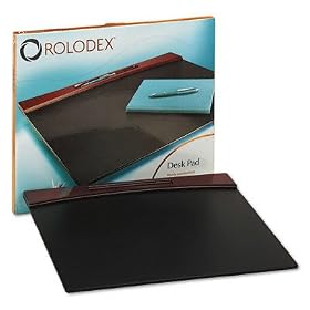 Rolodex 81769 Mahogany wood and black faux leather desk pad, 23-7 8 w x 19-7 8d x 11 16h by Rolodex