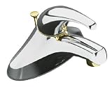 KOHLER 15182-F-CB Coralais Single-Control Centerset Lavatory Faucet with Lever Handle, Polished Chrome with Vibrant Polished Brass Accents