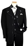 Tayion Collection Black Shadow Stripes With White Hand-Pick Stitching Super 140's Extra Fine Wool Vested Wideleg Suit