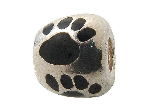 Zable(tm) Sterling Silver Black Enamel Paw Print Bead / Charm