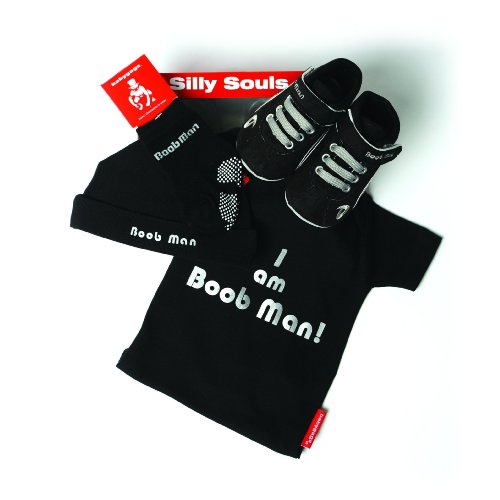 Silly Souls Boob Man 4-Piece Baby Gift Set, Black, 3-6 Months