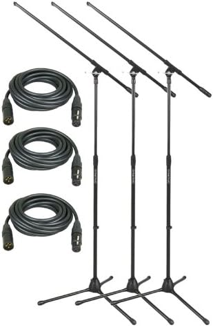 On Stage Stands MS7701B Microphone Stands 3-Pack and Comprehensive Performer Series XLR Cables 25ft 3-Pack