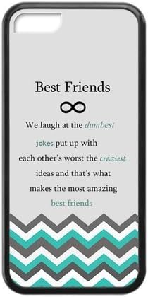 Case for iPhone 5C "Best Friend" Infinity Cyan and Gery Chevron Zigzag Design Black Protective Case