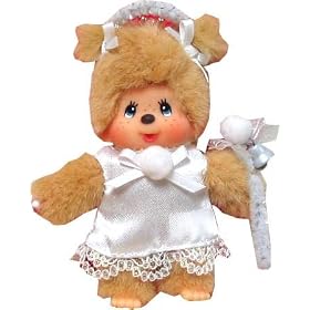 Monchhichi Girl in White Dress/blouse Plush Doll Keychain