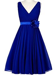 V-neck Cocktail Knee Length Short Lace-Up Chiffon Bridesmaid Dress/Prom Dress/Party Dress/Wedding Dress  With a Sash 