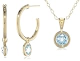 Bronze and 18k Yellow Gold Plated Genuine Sky Blue Topaz Drop J-Hoop Earrings and Pendant Set, 18"