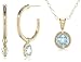 Bronze and 18k Yellow Gold Plated Genuine Sky Blue Topaz Drop J-Hoop Earrings and Pendant Set, 18