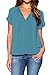 LILBETTER Womens Casual V Neck Summer Short Sleeve Blouse Top(Blue,Small)