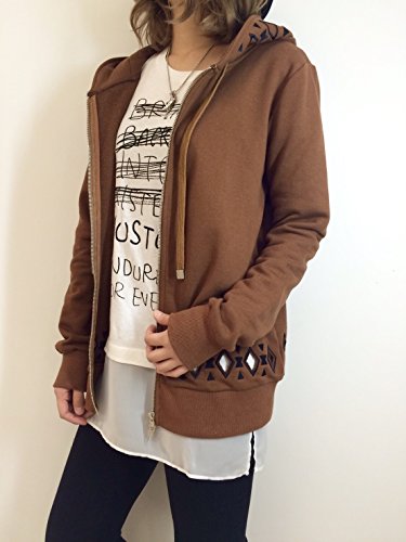 ロジャーアンドロウ（Roger＆Raw）ネイティブ 幾何学 ボヘミアン 刺繍 裾 カットワーク 切り抜き フード 長袖 トレーナー パーカー 21640018 グレー キャメル ブラック LOOP 小松