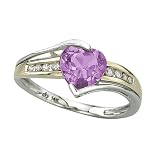 14K Two Tone Gold 1/10 ct. Diamond and 1 1/3 ct. Amethyst Heart Ring