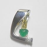 14K Two-Tone Gold Carved Emerald and Diamond Pendant/Slider