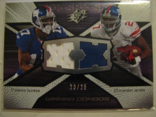 2008 Upper Deck SPx Plaxico Burress Brandon Jacobs Giants Winning Combos Dual GU Jersey Serial #'d Insert BV $12