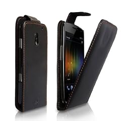 Schwarz Leder Flip Schutzh�lle F�r Google Samsung Galaxy Nexus Prime