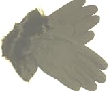 Dypel High Tech Waterproof Microfiber Lined Brown Color Luxurious Looking (Adler) Ski Gloves Hand Trimmed with Fine Rabbit Fur for Women and Teens