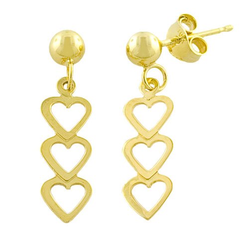 Lovely 10 Karat Yellow Gold Dangle Hearts Fashion Earrings