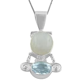 Classy 8.10 Cttw. Moonstone, Blue Topaz Pendant With 18 Inch Box Chain by Moonstone Birthstones