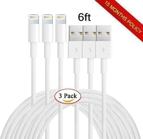 Yakonn 3pcs 6ft iPhone Lightning Cable Charging Cord USB Cable for iPhone 6s,6s+,6plus,6 iPhone 5,5c,5s,iPad Mini,Mini2.iPad 5,iPod 7(White)