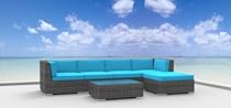 Big Sale Urban Furnishing - MALO 6pc Modern Outdoor Backyard Wicker Rattan Patio Furniture Sofa Sectional Couch Set - Sea Blue