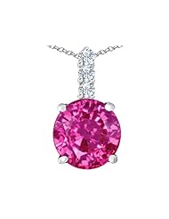 Original Star K (tm) Large 12mm Round Created Pink Sapphire Pendant in 925 Sterling Silver