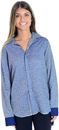 Artisan De Luxe Women's Sophia Button Down Floral Shirt in Blue, Small