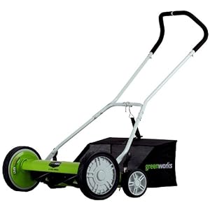 Greenworks 25062 18-Inch 4-Blade Push Reel Lawn Mower With Grass Catcher