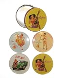 GLAM Retro Pinup Poster Girl Aluminum Coaster Gift Set, Surprise Design