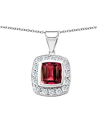 Original Star K (tm) Square Cushion Cut Created Ruby Pendant in 925 Sterling Silver