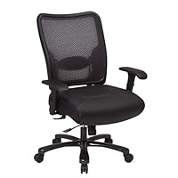 Mesh Back Big and Tall Ergonomic Chair with Leather Seat Black Mesh Back/Black Leather Seat