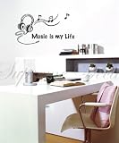 Made in US - Free Custom Color - Free Squeegee -Music is my life - removable vinyl art wall decals murals home decor