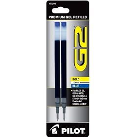 Pilot G2 Gel Ink Refill, 2-pack for Rolling Ball Pens, Bold Point, Blue (77290)