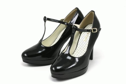 エナメル Tストラップ ハイヒールパンプス[CODE:0133299]