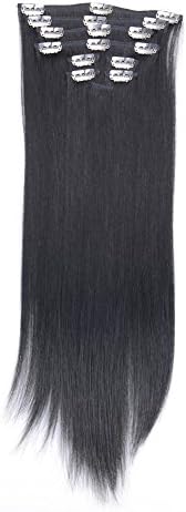 Rosee 10pcs 16clips Clip in Remy Human Hair Extensions Straight for Women's Beauty Hairsalon in Fashion (20", 1# Jet Black 95g)