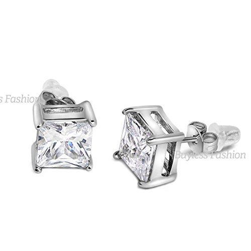 Buyless Fashion Surgical Steel Additional Push Back White Squared Crystal CZ Earring