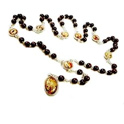 Chaplet of The Seven Sorrows Rosary - 18in. Chain - Wood Beads with Illustrated Medals and Centerpieces - IMPORTED FROM ITALY - Gift Boxed