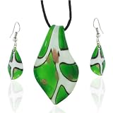 Green And White Leaf Murano Glass Set