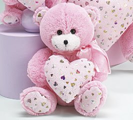 41vZpQP9BwL PINK TEDDY BEAR 8 PLUSH With Holographic Hearts HAPPY VALENTINES DAY!