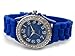 Royal Blue Geneva Silicone Ceramic Style Wrist Watch Surrounded with Silver Trim and Sparkly Rhinestones