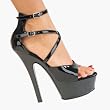 6 Inch Sexy Black Shoe Open Toe High Heels Platform Shoe With Ankle Wrap Black Patent / Black