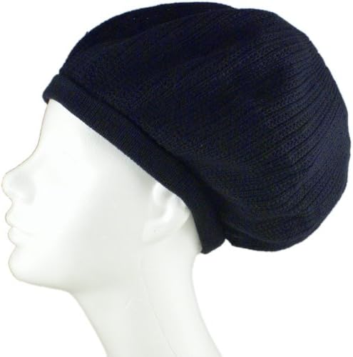 Rasta Dread Knit Tam Hat - "Dreadlocks Cap" (Large Round Solid Navy, Brimless)
