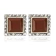 Sterling Silver Marcasite and Faceted Carnelian Square Post Earrings