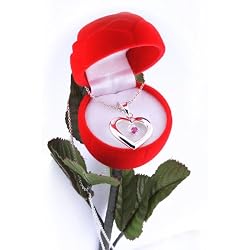 Sterling Silver Ruby Heart Pendant with 18" Chain and Rose Gift Box