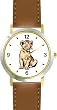 Lion (Cub) Cat - WATCHBUDDY&reg; DELUXE TWO-TONE THEME WATCH - Arabic Numbers - Brown Leather Strap-Size-Large ( Men's Size or Jumbo Women's Size )